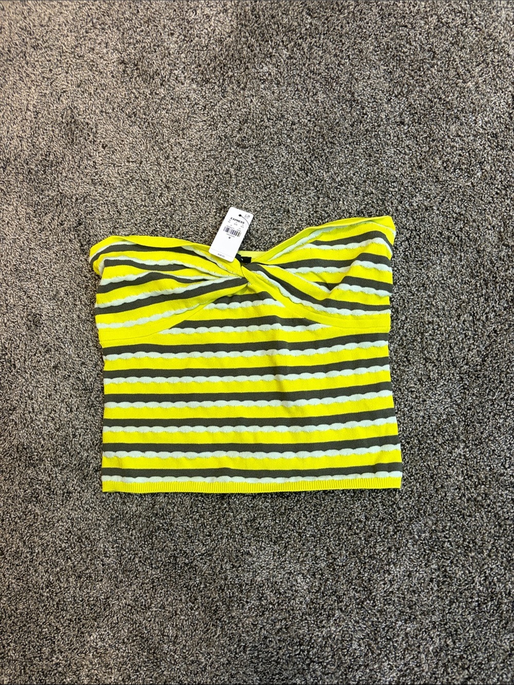 Express Neon Yellow and Gray Striped Twist-Front Tube Top